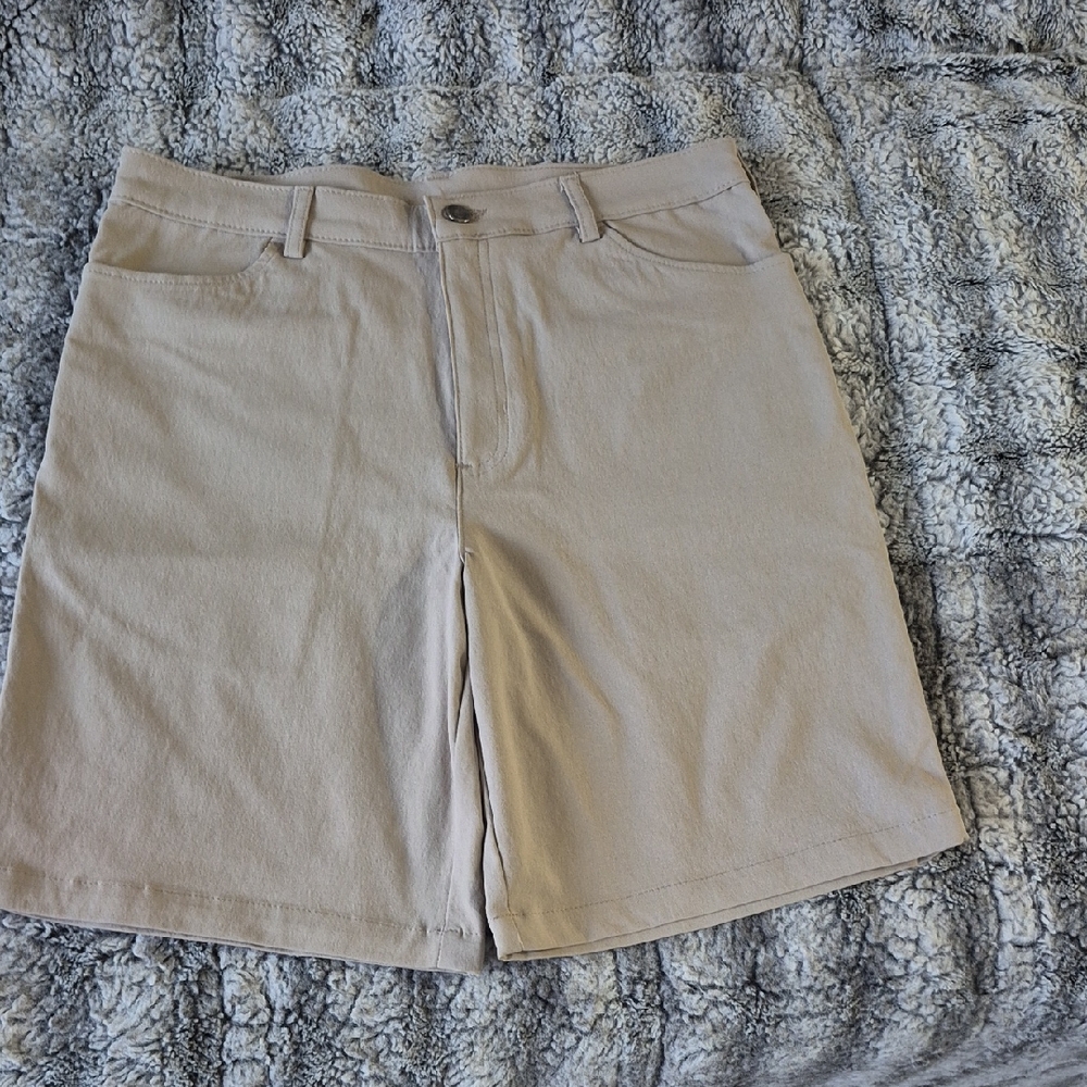 2 Pair Beige Spandex Style Women's Casual Bermuda Shorts ( 675)